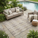 5' X 8' Beige Taupe and Brown Geometric Washable Non Skid Indoor Outdoor Area Rug