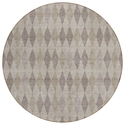 8' Round Beige Taupe and Brown Round Geometric Washable Non Skid Indoor Outdoor Area Rug