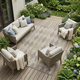 8' X 10' Beige Taupe and Brown Geometric Washable Non Skid Indoor Outdoor Area Rug