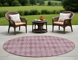 8' Round Blush Round Geometric Washable Non Skid Indoor Outdoor Area Rug