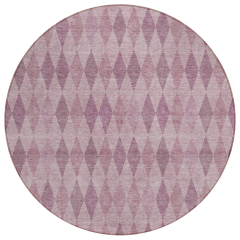 8' Round Blush Round Geometric Washable Non Skid Indoor Outdoor Area Rug