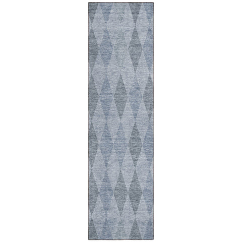 8' Runner Denim Blue Geometric Washable Non Skid Indoor Outdoor Runner Rug