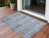 3' X 5' Denim Blue Geometric Washable Non Skid Indoor Outdoor Area Rug