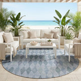 8' Round Denim Blue Round Geometric Washable Non Skid Indoor Outdoor Area Rug