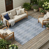 8' X 10' Denim Blue Geometric Washable Non Skid Indoor Outdoor Area Rug