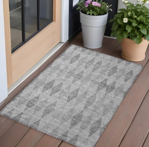 2' X 3' Gray Geometric Washable Non Skid Indoor Outdoor Area Rug