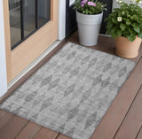 3' X 5' Gray Geometric Washable Non Skid Indoor Outdoor Area Rug