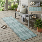 8' Runner Teal Geometric Washable Non Skid Indoor Outdoor Runner Rug