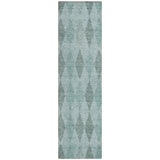 8' Runner Teal Geometric Washable Non Skid Indoor Outdoor Runner Rug