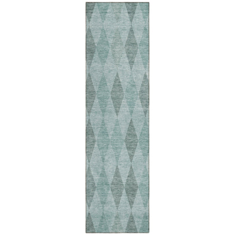 8' Runner Teal Geometric Washable Non Skid Indoor Outdoor Runner Rug
