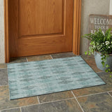 3' X 5' Teal Geometric Washable Non Skid Indoor Outdoor Area Rug
