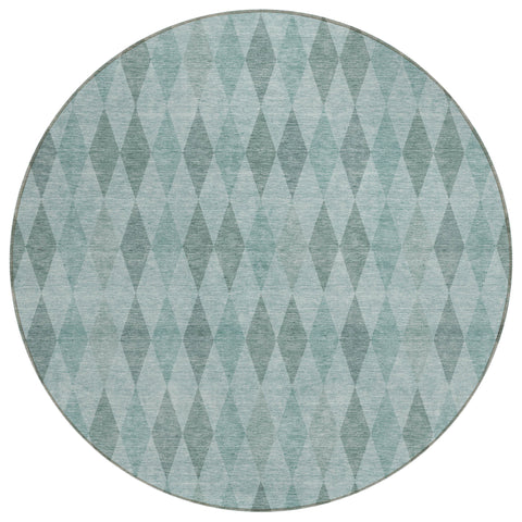 8' Round Teal Round Geometric Washable Non Skid Indoor Outdoor Area Rug