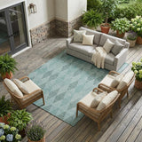 8' X 10' Teal Geometric Washable Non Skid Indoor Outdoor Area Rug