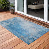 2' X 3' Blue and Gray Abstract Washable Non Skid Indoor Outdoor Area Rug