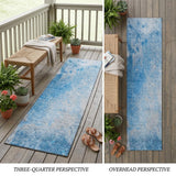 8' Blue And Gray Abstract Washable Indoor Outdoor Runner Rug