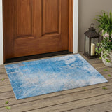 3' X 5' Blue And Gray Abstract Washable Indoor Outdoor Area Rug