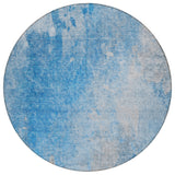 8' Round Blue and Gray Round Abstract Washable Non Skid Indoor Outdoor Area Rug