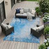 8' X 10' Blue and Gray Abstract Washable Non Skid Indoor Outdoor Area Rug