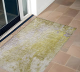 2' X 3' Gold Beige and Purple Abstract Washable Non Skid Indoor Outdoor Area Rug