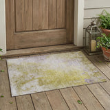 2' X 3' Gold Beige and Purple Abstract Washable Non Skid Indoor Outdoor Area Rug