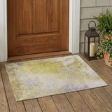 3' X 5' Gold Beige and Purple Abstract Washable Non Skid Indoor Outdoor Area Rug