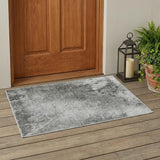 2' X 3' Gray and Off White Abstract Washable Non Skid Indoor Outdoor Area Rug