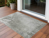 2' X 3' Gray and Off White Abstract Washable Non Skid Indoor Outdoor Area Rug
