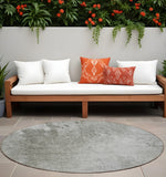 8' Round Gray and Off White Round Abstract Washable Non Skid Indoor Outdoor Area Rug