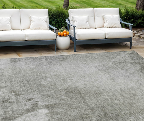 8' X 10' Gray Abstract Washable Indoor Outdoor Area Rug