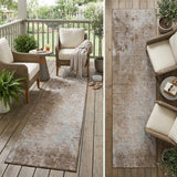 8' Brown And Off White Abstract Washable Indoor Outdoor Runner Rug