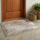 3' X 5' Brown and Off White Abstract Washable Non Skid Indoor Outdoor Area Rug