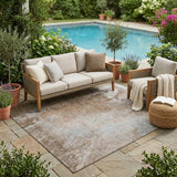 5' X 8' Brown and Off White Abstract Washable Non Skid Indoor Outdoor Area Rug