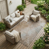 8' X 10' Brown and Off White Abstract Washable Non Skid Indoor Outdoor Area Rug