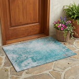 2' X 3' Teal Abstract Washable Non Skid Indoor Outdoor Area Rug