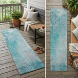 8' Runner Teal Abstract Washable Non Skid Indoor Outdoor Runner Rug