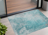3' X 5' Teal Abstract Washable Non Skid Indoor Outdoor Area Rug
