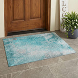 3' X 5' Teal Abstract Washable Non Skid Indoor Outdoor Area Rug