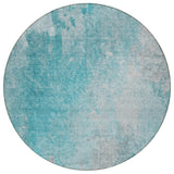8' Round Teal Round Abstract Washable Non Skid Indoor Outdoor Area Rug