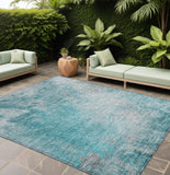 8' X 10' Teal Abstract Washable Non Skid Indoor Outdoor Area Rug