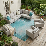 8' X 10' Teal Abstract Washable Non Skid Indoor Outdoor Area Rug