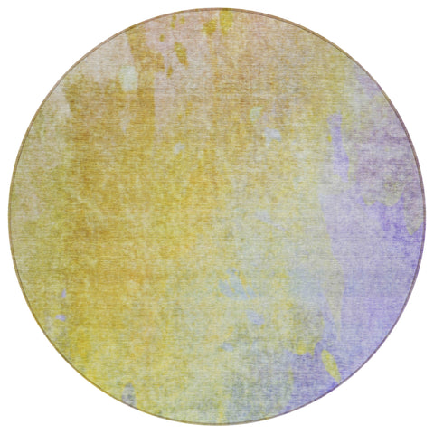 8' Blue Gold And Wheat Round Abstract Washable Indoor Outdoor Area Rug