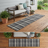 8' Runner Black Gray and White Plaid Washable Non Skid Indoor Outdoor Runner Rug