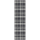 8' Runner Black Gray and White Plaid Washable Non Skid Indoor Outdoor Runner Rug