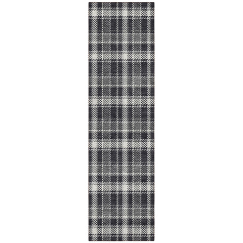 8' Runner Black Gray and White Plaid Washable Non Skid Indoor Outdoor Runner Rug