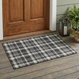 3' X 5' Black Gray and White Plaid Washable Non Skid Indoor Outdoor Area Rug