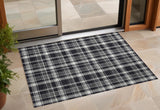 3' X 5' Black Gray and White Plaid Washable Non Skid Indoor Outdoor Area Rug
