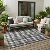5' X 8' Black Gray and White Plaid Washable Non Skid Indoor Outdoor Area Rug