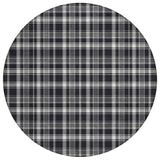 8' Black Gray And White Round Plaid Washable Indoor Outdoor Area Rug
