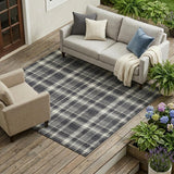 8' X 10' Black Gray and White Plaid Washable Non Skid Indoor Outdoor Area Rug