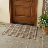 2' X 3' Chocolate and Ivory Plaid Washable Non Skid Indoor Outdoor Area Rug